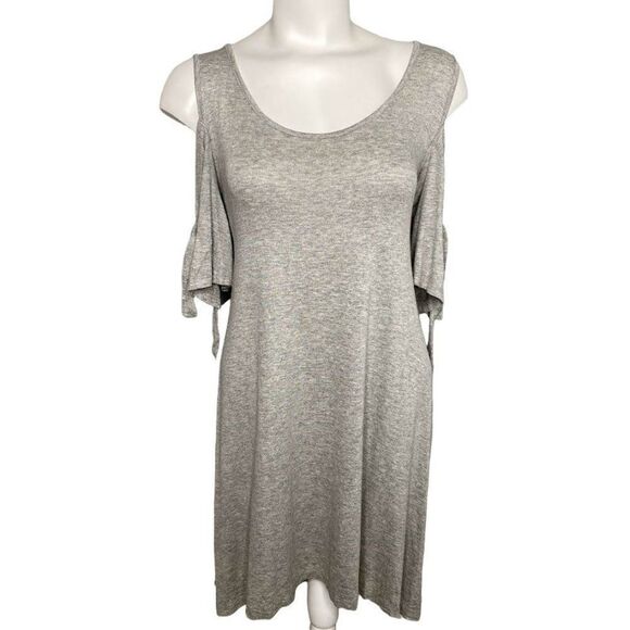 CoverStitched Heather Gray Cold Shoulder Soft A Line Dress sz Large NEW - Picture 2 of 10